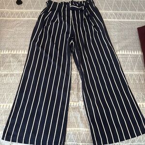 Wide navy blue striped pants